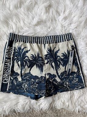 Dior Navy and Cream Palm-Print Bermuda Shorts